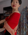 Peach Red Dhoor Embroidery Pashmina Shawl
