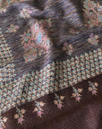 IKAT Reversible Floral Design Embroidery Pashmina Shawl, Purple and Brown