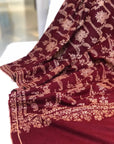 Burgundy Floral Design Embroidery Pashmina Shawl 2