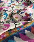 White Floral Design Kani Pashmina Shawl