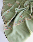 Pea Green Floral Embroidery Pashmina Shawl