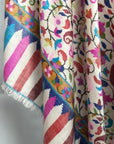 White Floral Design Kani Pashmina Shawl