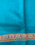 Châle Pashmina brodé en soie turquoise avec bordure élégante