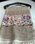 Châle Kani Pashmina beige à motif floral, 3 mètres