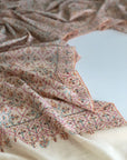 White Butidar Silk Jamawar Embroidery Pashmina Shawl