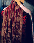 Burgundy Floral Design Embroidery Pashmina Shawl 4