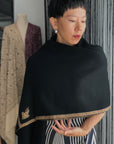 Vintage Black Hashia Embroidery Pashmina Shawl