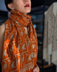 Vintage Heirloom Orange Silk Embroidery Pashmina Shawl with Exquisite Paisley Designs