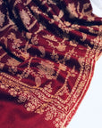 Burgundy Floral Design Embroidery Pashmina Shawl 3
