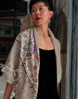 Châle Kani Pashmina beige à motif floral, 3 mètres