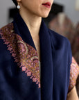 Navy Blue Dhoor Embroidery Pashmina Shawl