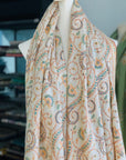 Vintage Ivory White Jamawar Embroidery Pashmina Shawl