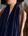 Navy Blue Dhoor Embroidery Pashmina Shawl