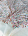 White Butidar Silk Jamawar Embroidery Pashmina Shawl