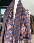 IKAT Reversible Floral Design Embroidery Pashmina Shawl, Purple and Brown