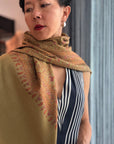 Vintage Golden Silk Embroidery Pashmina Shawl