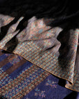 IKAT Reversible Floral Design Embroidery Pashmina Shawl, Purple and Brown