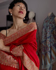 Peach Red Dhoor Embroidery Pashmina Shawl