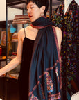 Châle Pashmina à motif de bouquet de cônes noirs