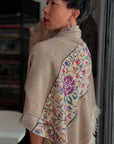 Châle Kani Pashmina beige à motif floral, 3 mètres