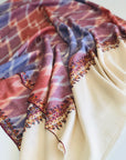 White IKAT Buti Design Pashmina Shawl