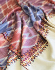 White IKAT Buti Design Pashmina Shawl