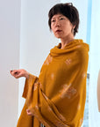 Mustard Buti Floral Embroidery Pashmina Shawl