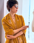 Mustard Buti Floral Embroidery Pashmina Shawl