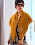 Mustard Buti Floral Embroidery Pashmina Shawl