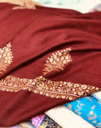 Maroon Silk Embroidered Pashmina Shawl