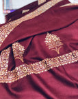 Maroon Silk Embroidered Pashmina Shawl