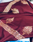 Maroon Silk Embroidered Pashmina Shawl