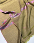 Avocado Green Border Embroidery Pashmina Shawl
