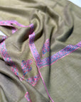 Avocado Green Border Embroidery Pashmina Shawl