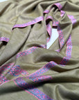 Avocado Green Border Embroidery Pashmina Shawl