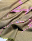 Avocado Green Border Embroidery Pashmina Shawl