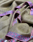 Avocado Green Border Embroidery Pashmina Shawl