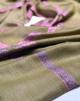 Avocado Green Border Embroidery Pashmina Shawl