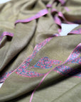 Avocado Green Border Embroidery Pashmina Shawl
