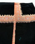 Vintage Black Floral Embroidery Pashmina Shawl