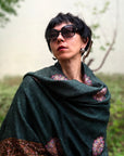 2.5 Yard Emerald Green Embroidered Pashmina Shawl