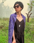 Purple Lotus Design Embroidered Pashmina Shawl