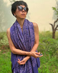 Purple Lotus Design Embroidered Pashmina Shawl