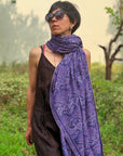 Purple Lotus Design Embroidered Pashmina Shawl