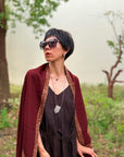 Maroon Silk Embroidered Pashmina Shawl