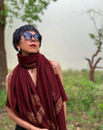 Maroon Silk Embroidered Pashmina Shawl