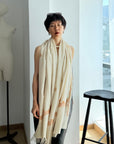 Vintage White Tilla Embroidery Pashmina Shawl