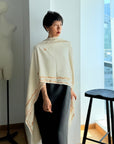 Vintage White Tilla Embroidery Pashmina Shawl
