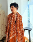 Vintage Heirloom Orange Silk Embroidery Pashmina Shawl with Exquisite Paisley Designs