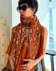 Vintage Heirloom Orange Silk Embroidery Pashmina Shawl with Exquisite Paisley Designs